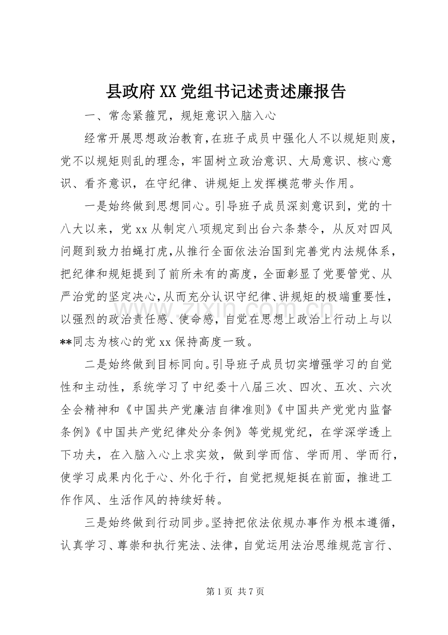 县政府XX党组书记述责述廉报告.docx_第1页