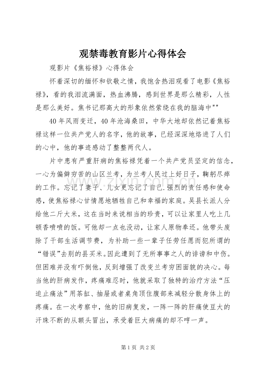 观禁毒教育影片心得体会.docx_第1页