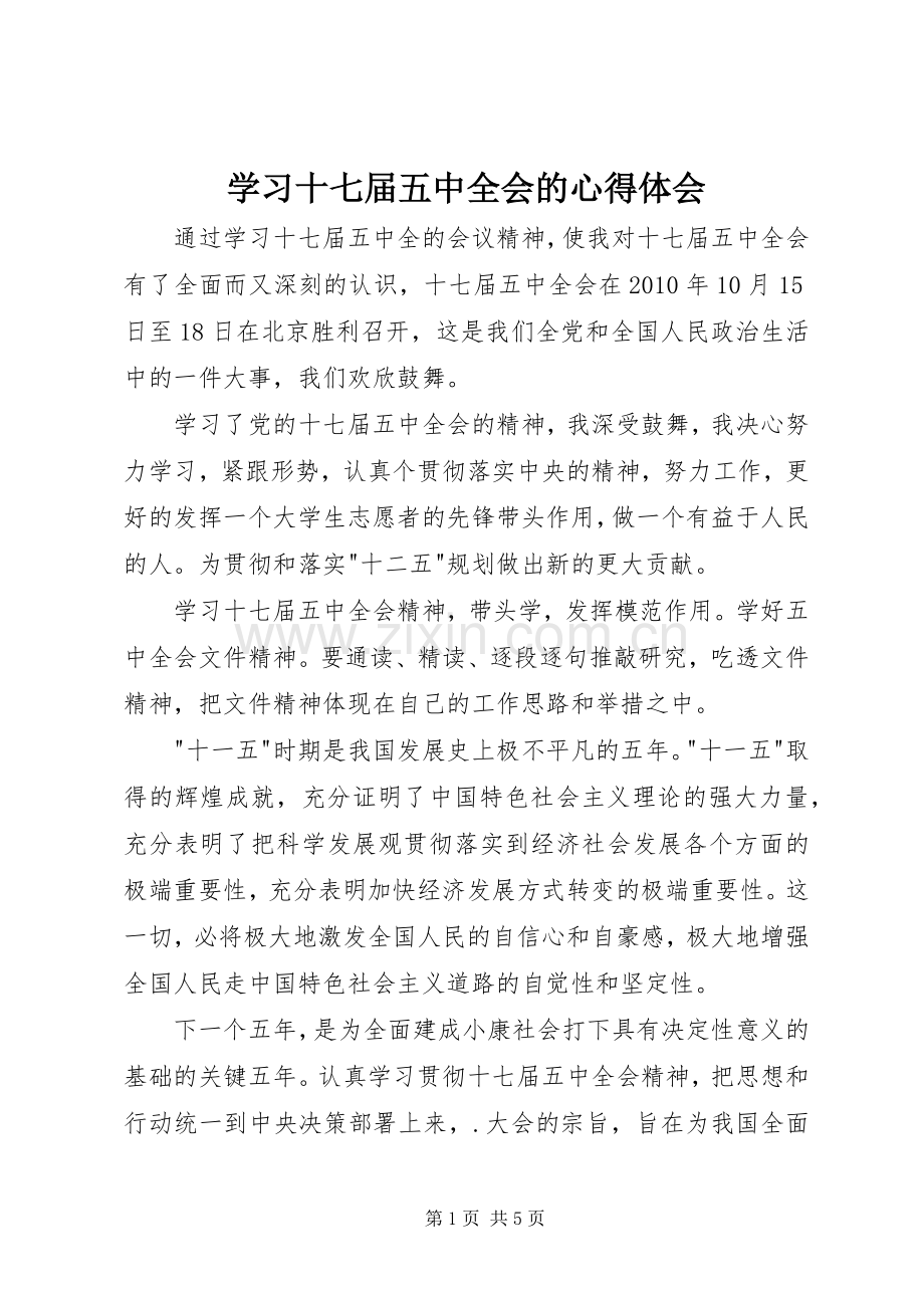 学习十七届五中全会的心得体会.docx_第1页