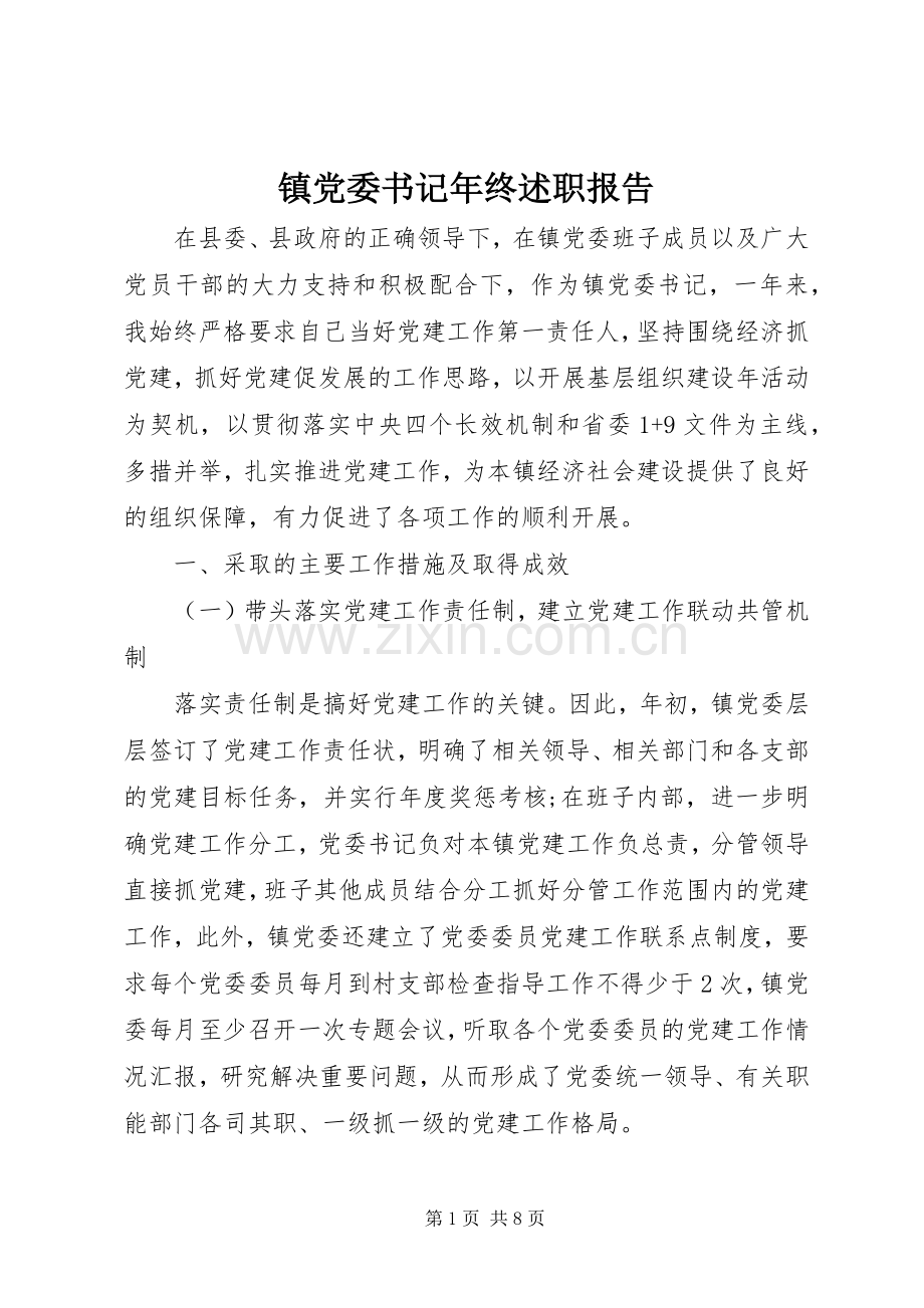 镇党委书记年终述职报告.docx_第1页