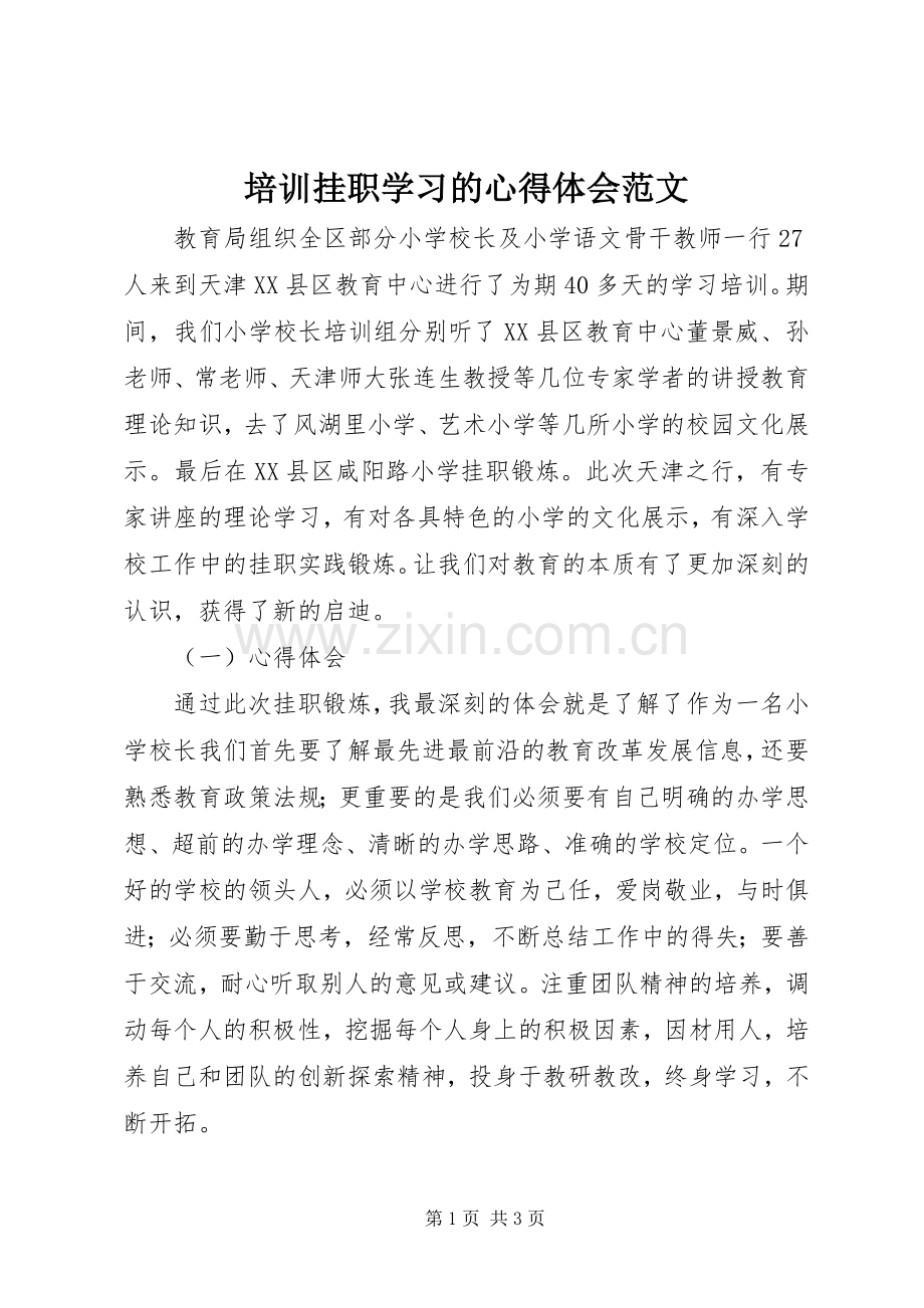 培训挂职学习的心得体会范文.docx_第1页