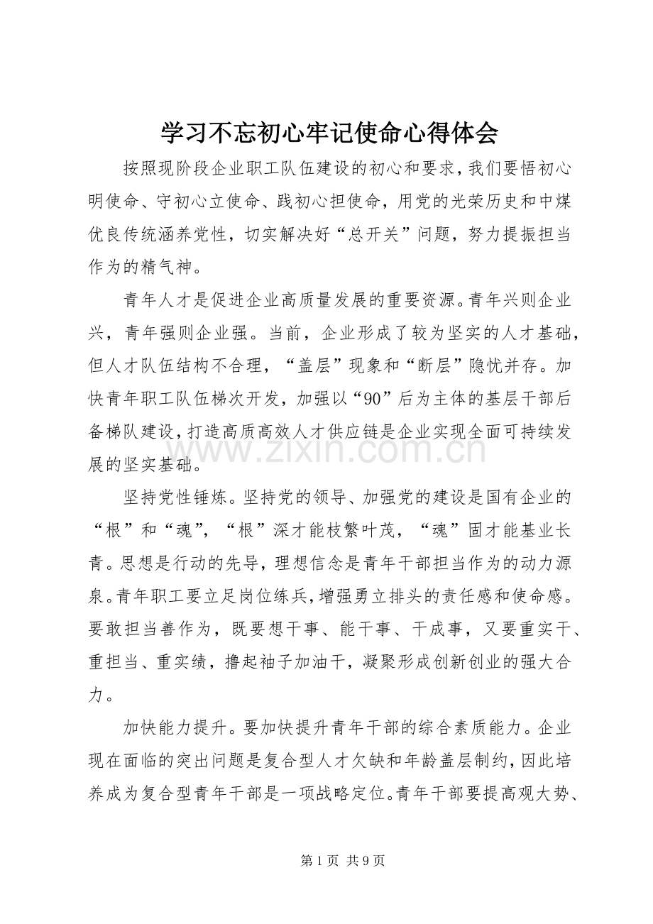 学习不忘初心牢记使命心得体会.docx_第1页