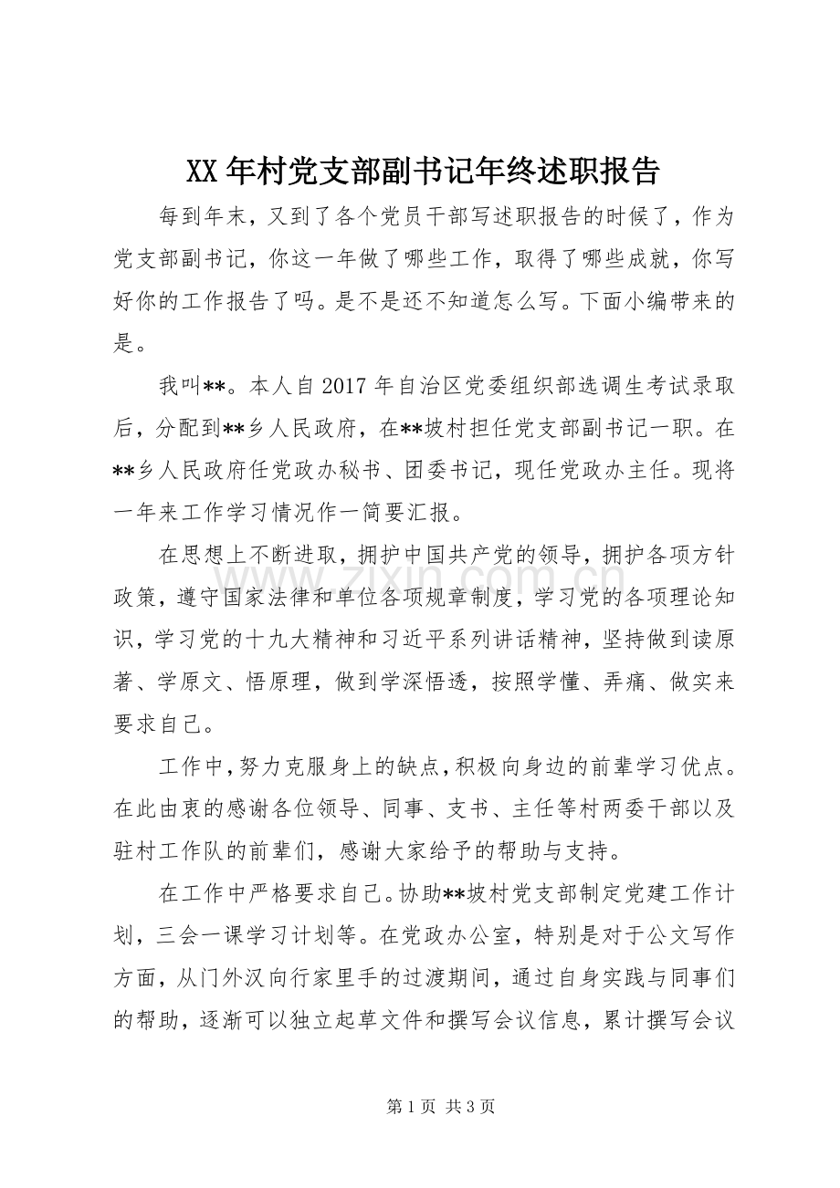 XX年村党支部副书记年终述职报告.docx_第1页