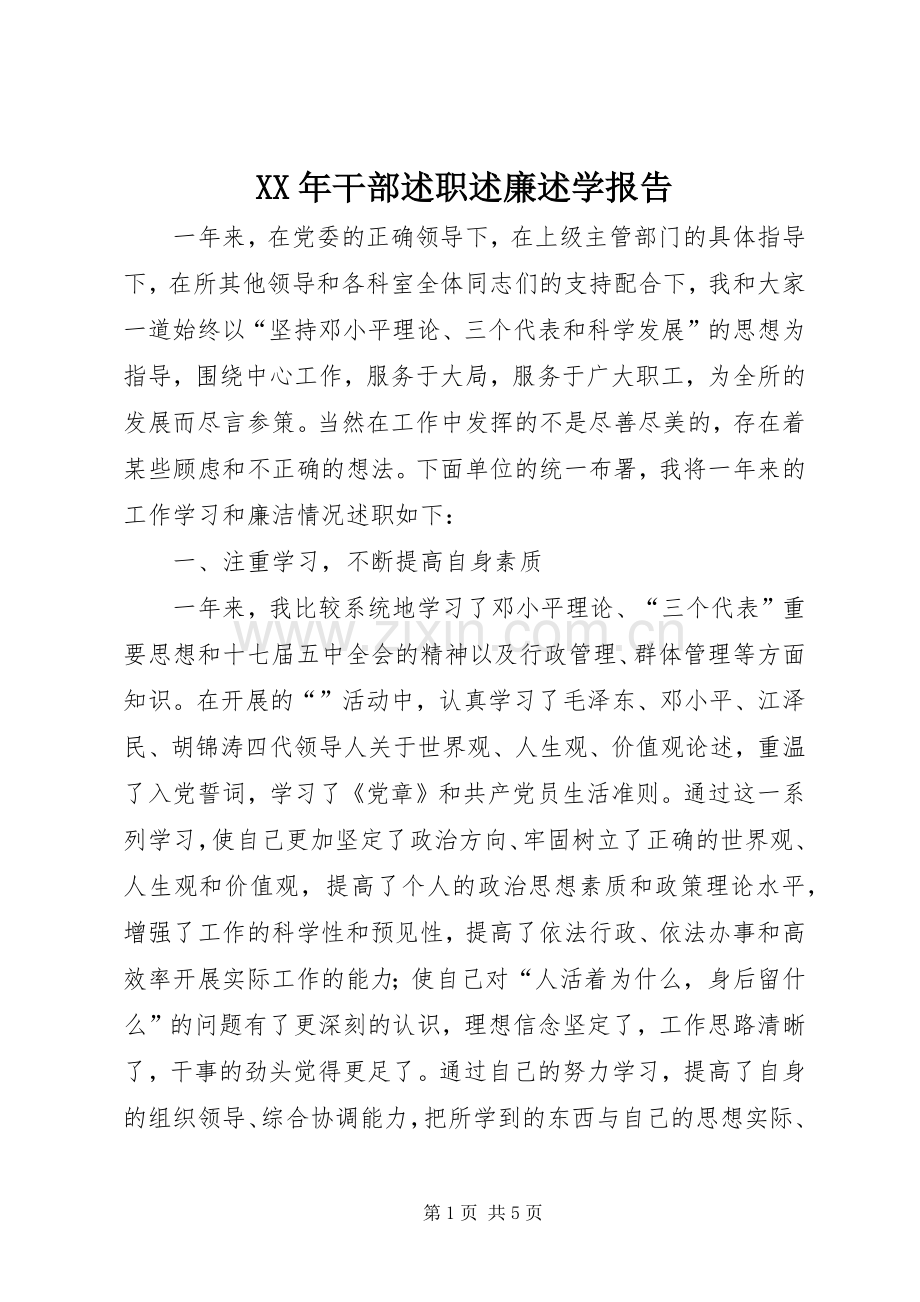 XX年干部述职述廉述学报告.docx_第1页