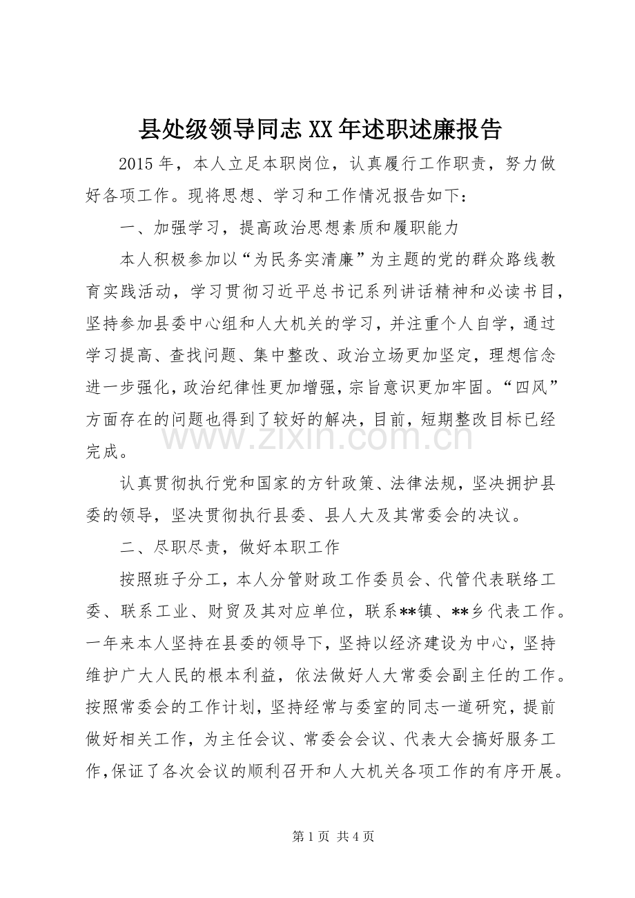 县处级领导同志XX年述职述廉报告.docx_第1页