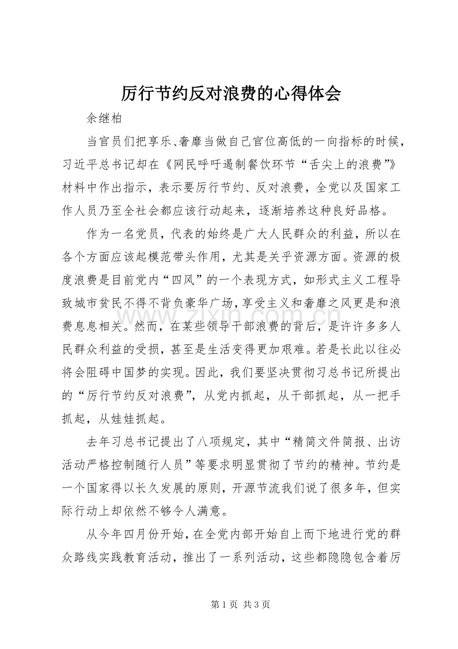 厉行节约反对浪费的心得体会.docx_第1页