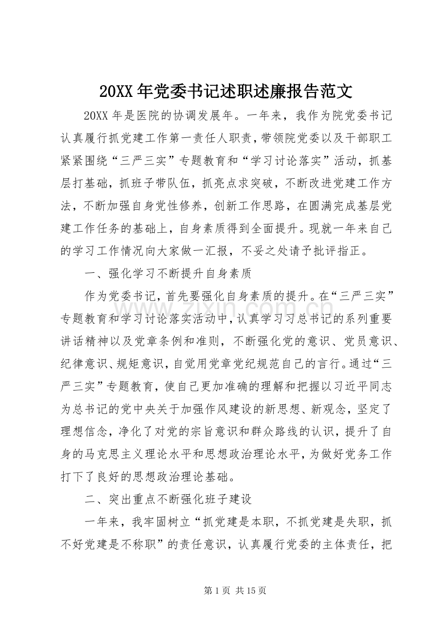 20XX年党委书记述职述廉报告范文.docx_第1页