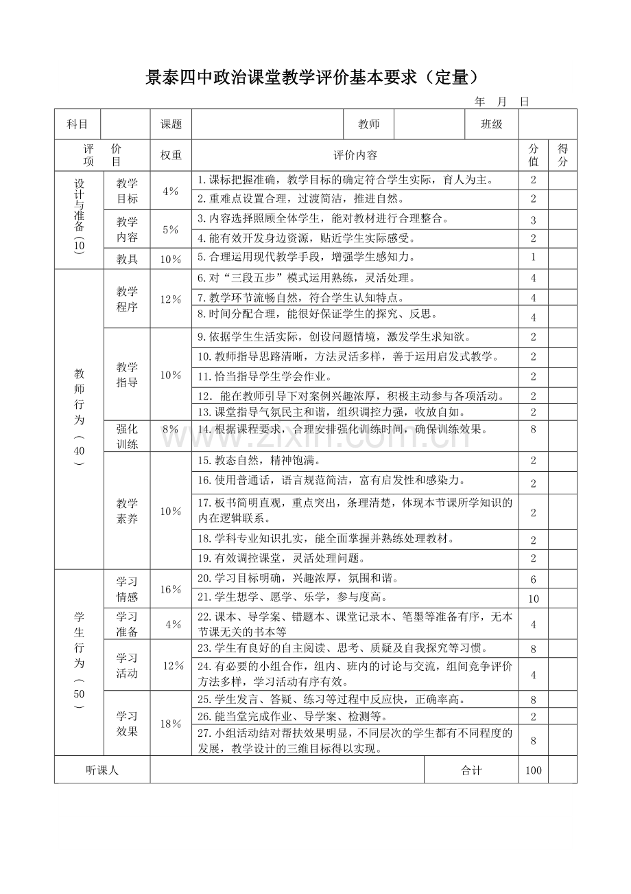 政治课堂教学评价.doc_第1页