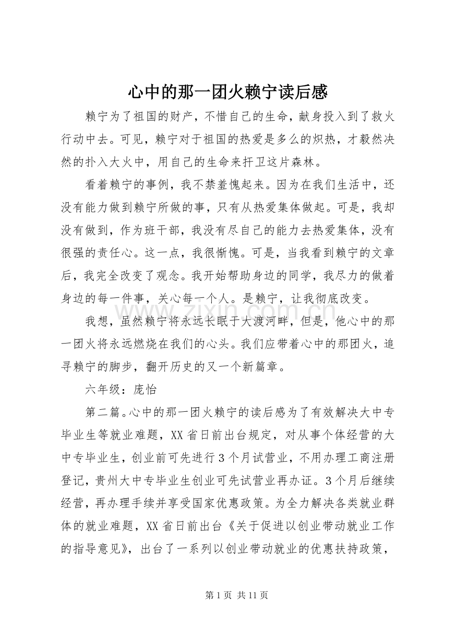 心中的那一团火赖宁读后感.docx_第1页