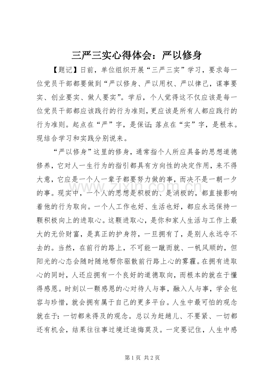 三严三实心得体会：严以修身.docx_第1页