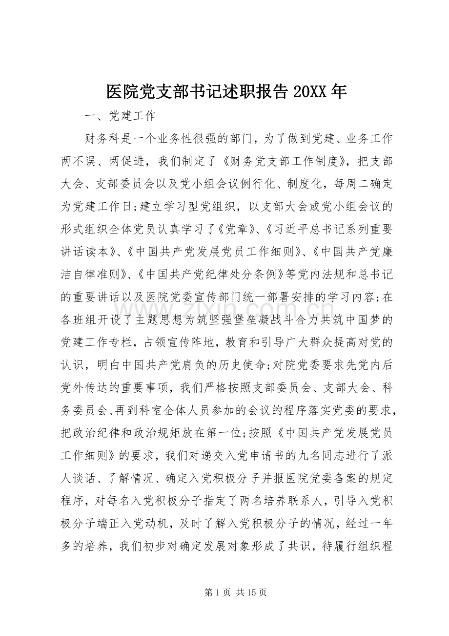 医院党支部书记述职报告20XX年.docx_第1页