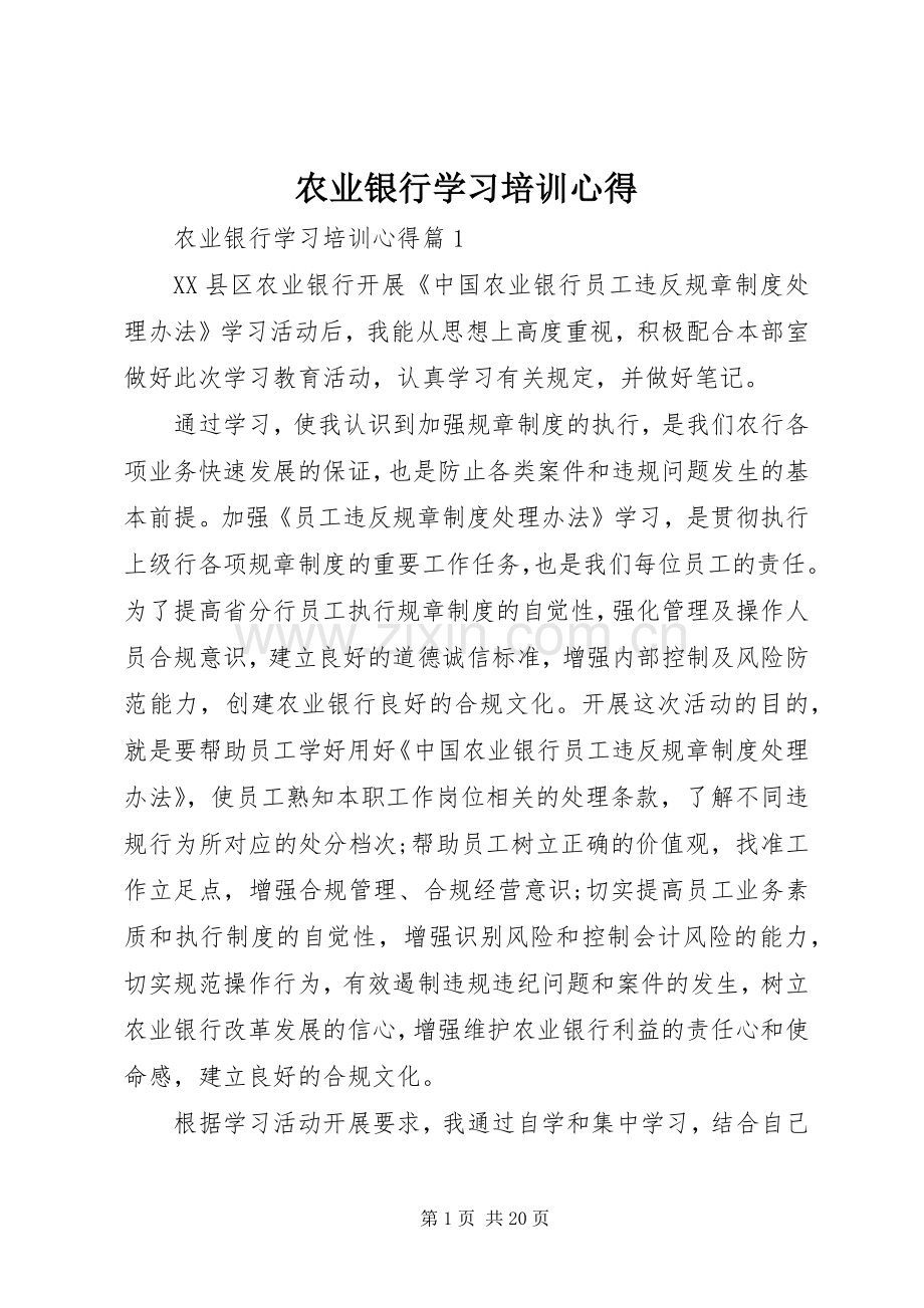 农业银行学习培训心得.docx_第1页