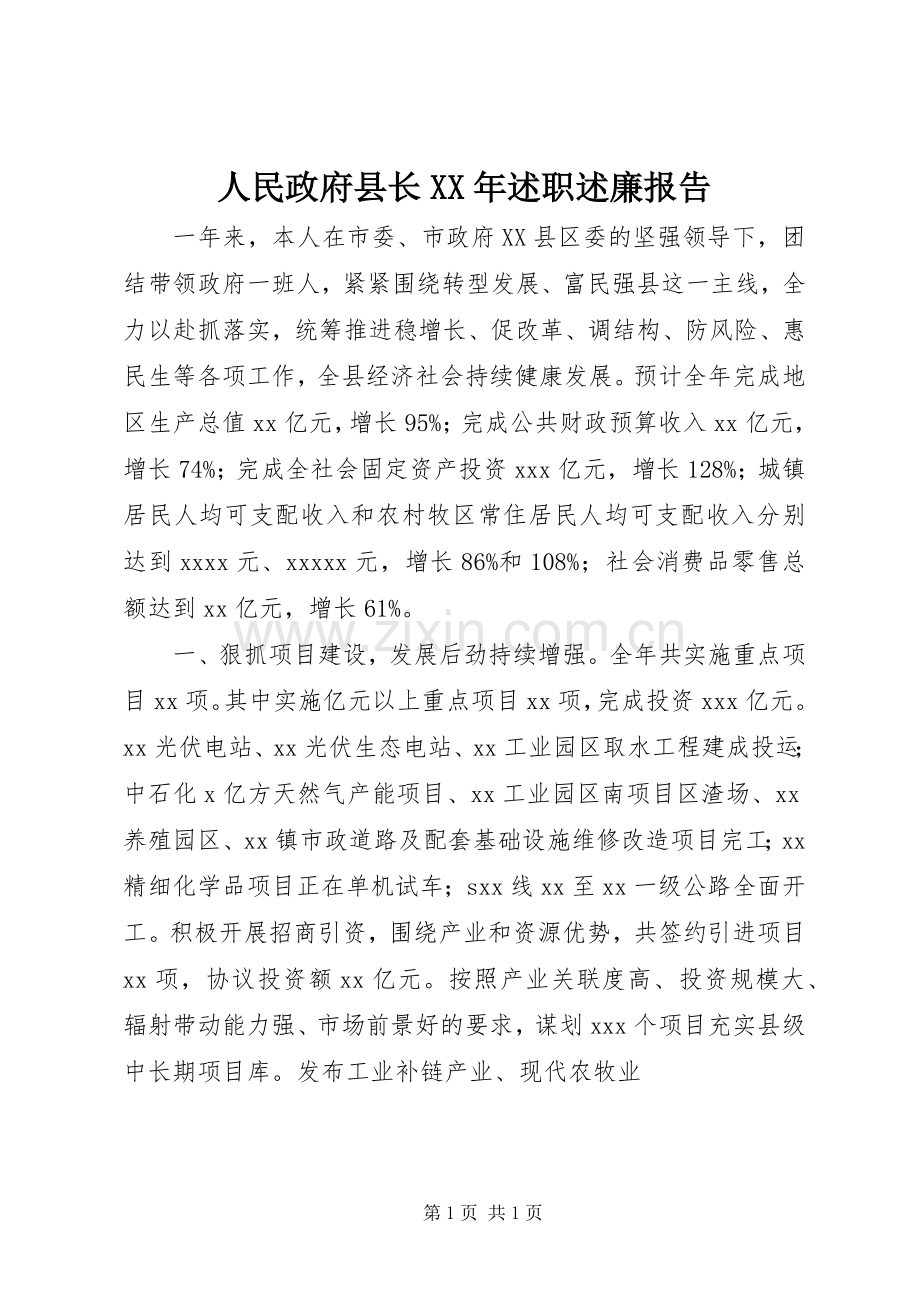 人民政府县长XX年述职述廉报告.docx_第1页