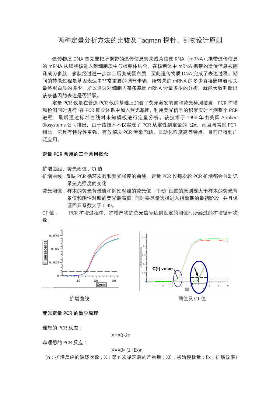 两种定量分析方法的比较及Taqman探针引物设计原则.doc_第1页