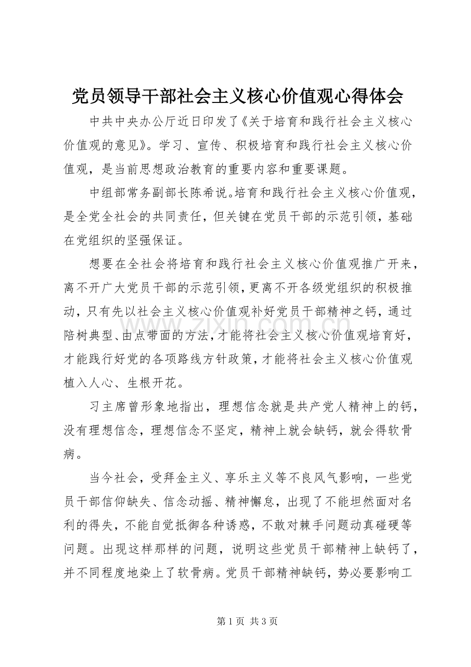 党员领导干部社会主义核心价值观心得体会.docx_第1页