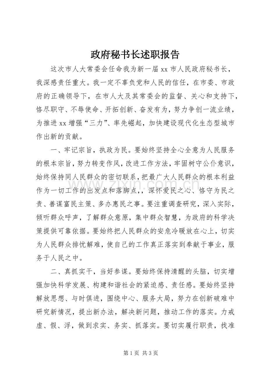 政府秘书长述职报告.docx_第1页