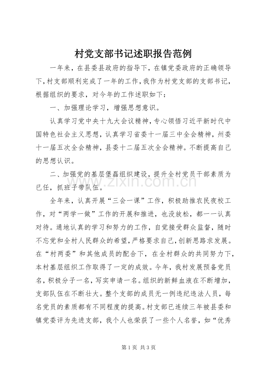 村党支部书记述职报告范例.docx_第1页