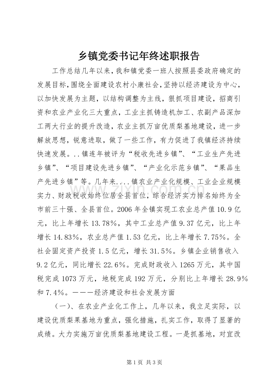 乡镇党委书记年终述职报告.docx_第1页