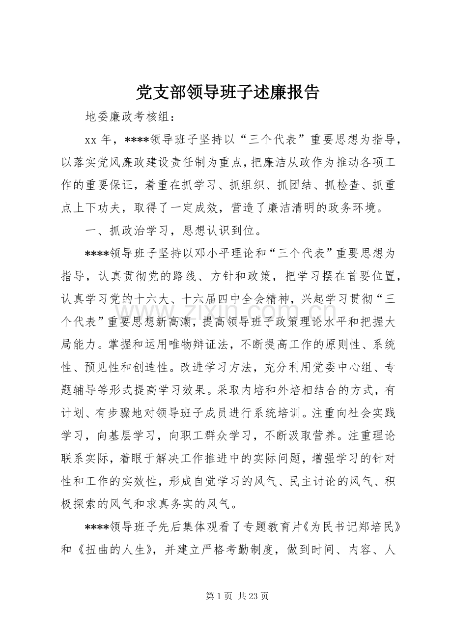 党支部领导班子述廉报告.docx_第1页