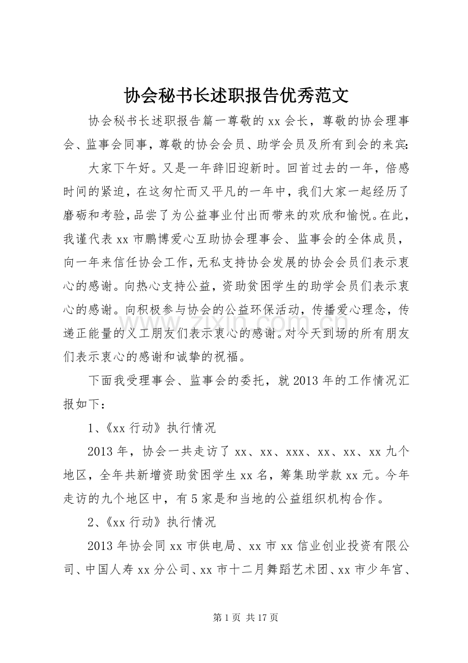 协会秘书长述职报告优秀范文.docx_第1页