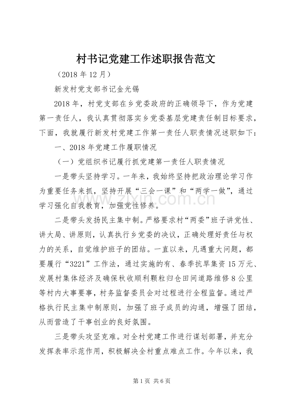 村书记党建工作述职报告范文.docx_第1页