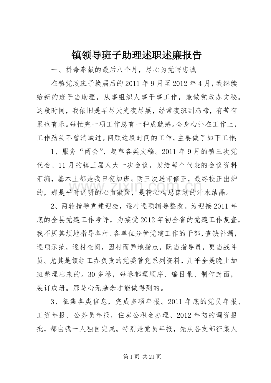 镇领导班子助理述职述廉报告.docx_第1页