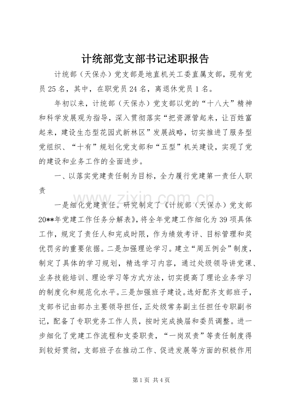 计统部党支部书记述职报告.docx_第1页