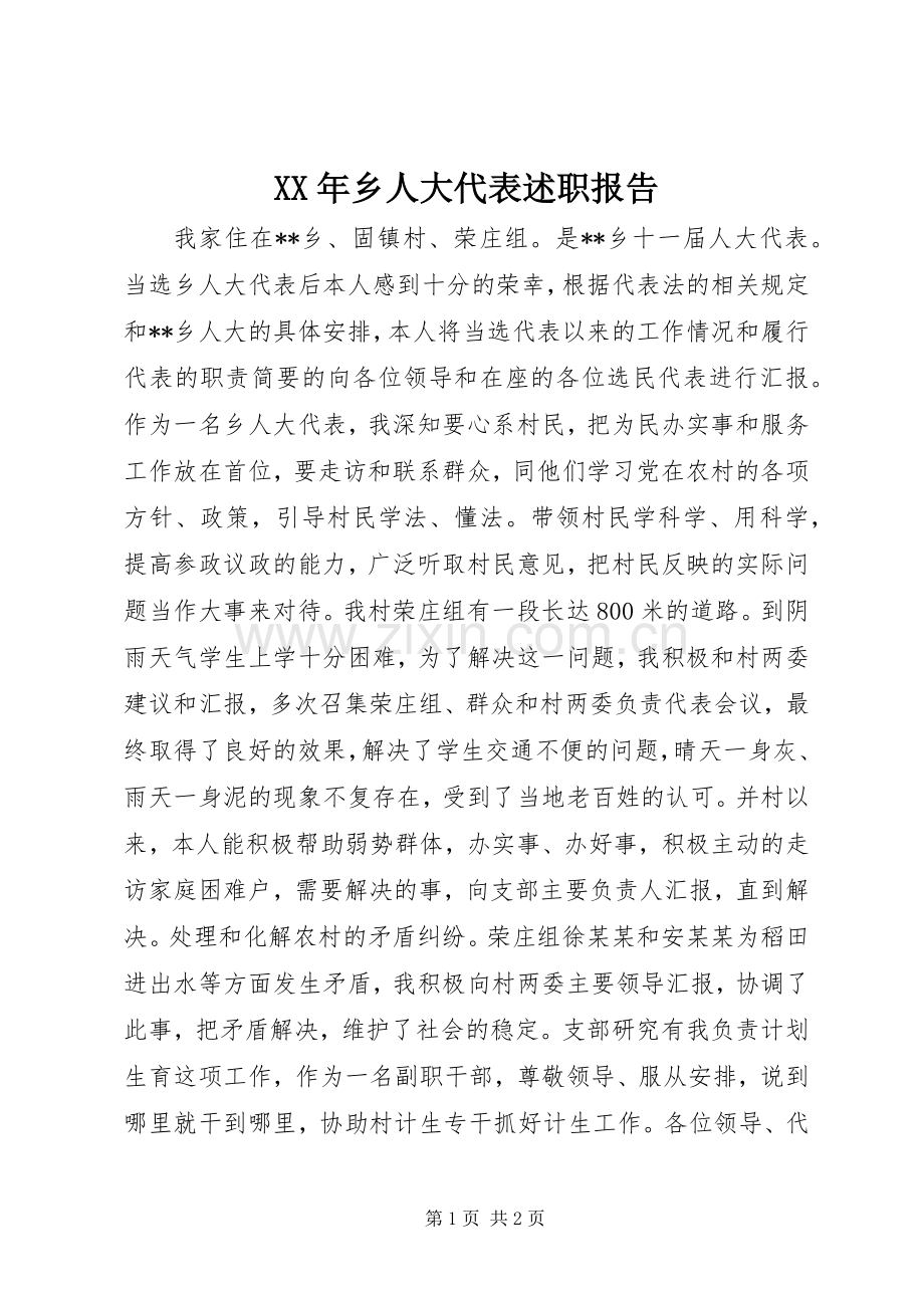 XX年乡人大代表述职报告.docx_第1页