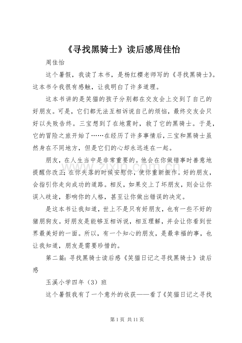 《寻找黑骑士》读后感周佳怡.docx_第1页