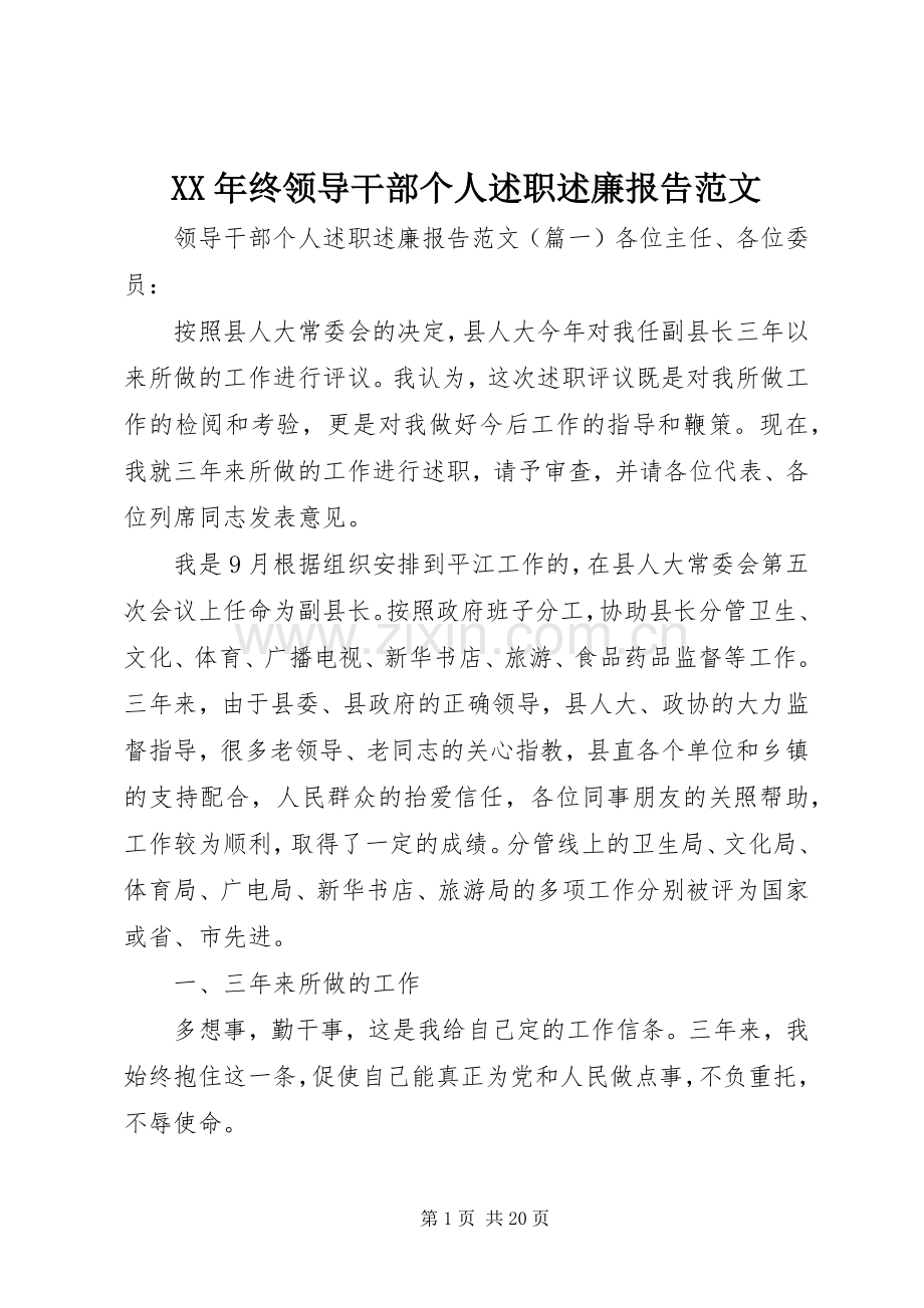 XX年终领导干部个人述职述廉报告范文.docx_第1页