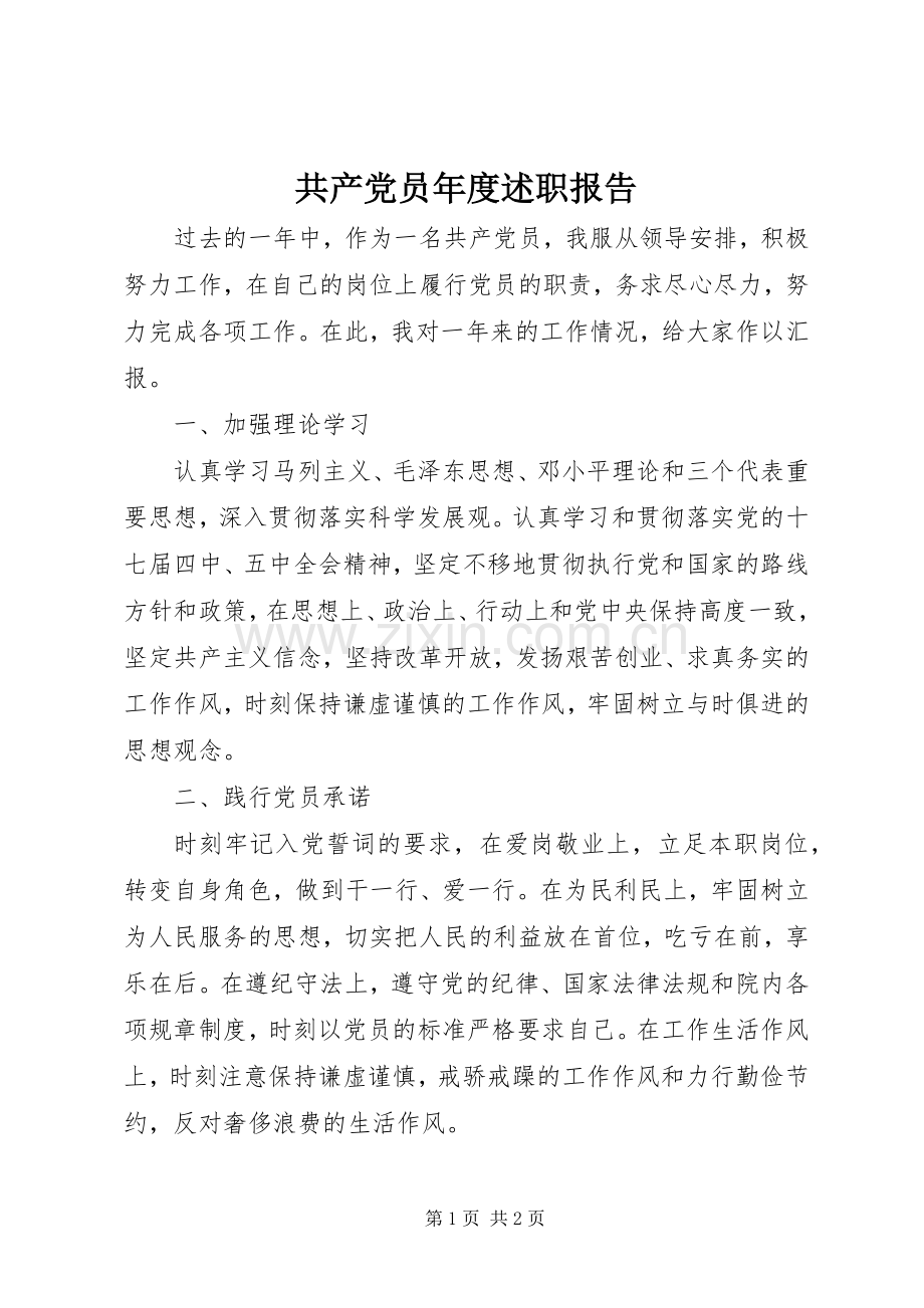 共产党员年度述职报告.docx_第1页