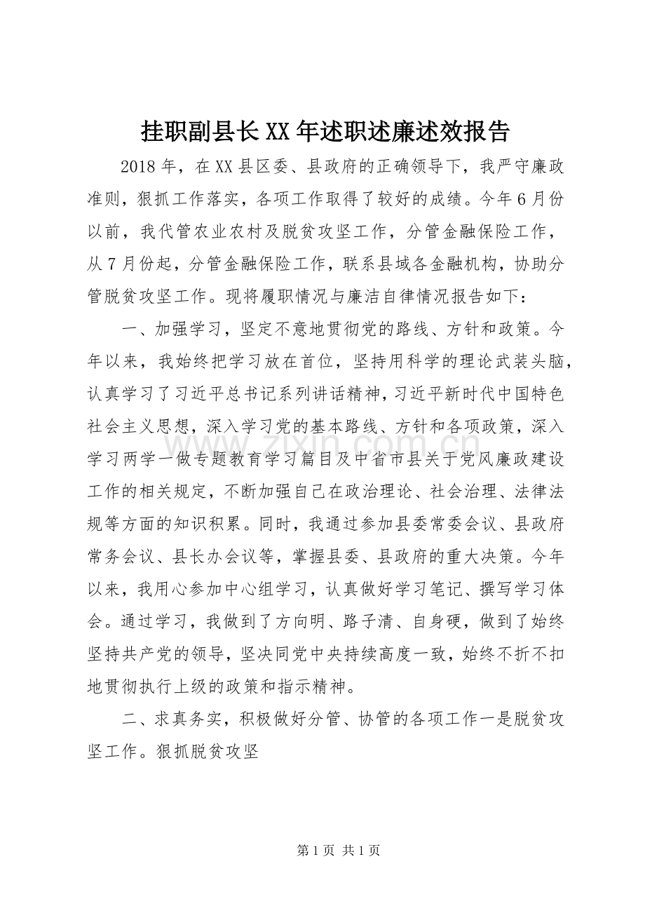 挂职副县长XX年述职述廉述效报告.docx_第1页