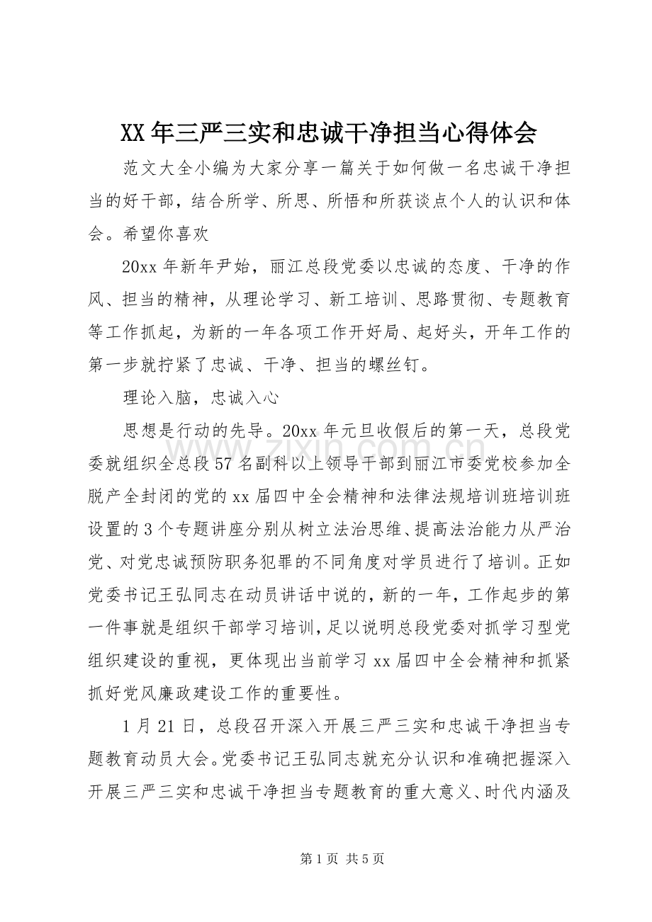 XX年三严三实和忠诚干净担当心得体会.docx_第1页