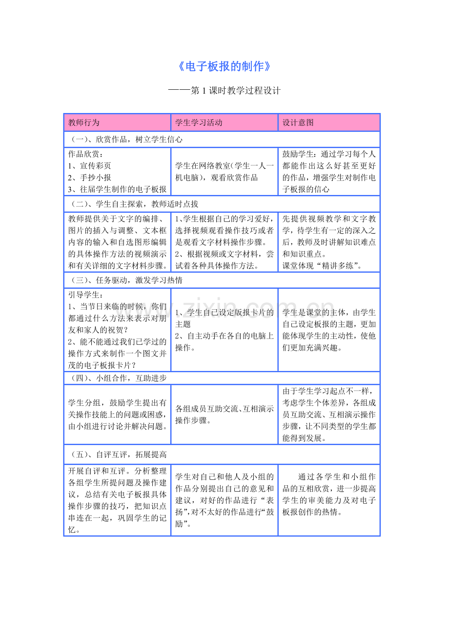 电子板报的制作教学设计.doc_第1页