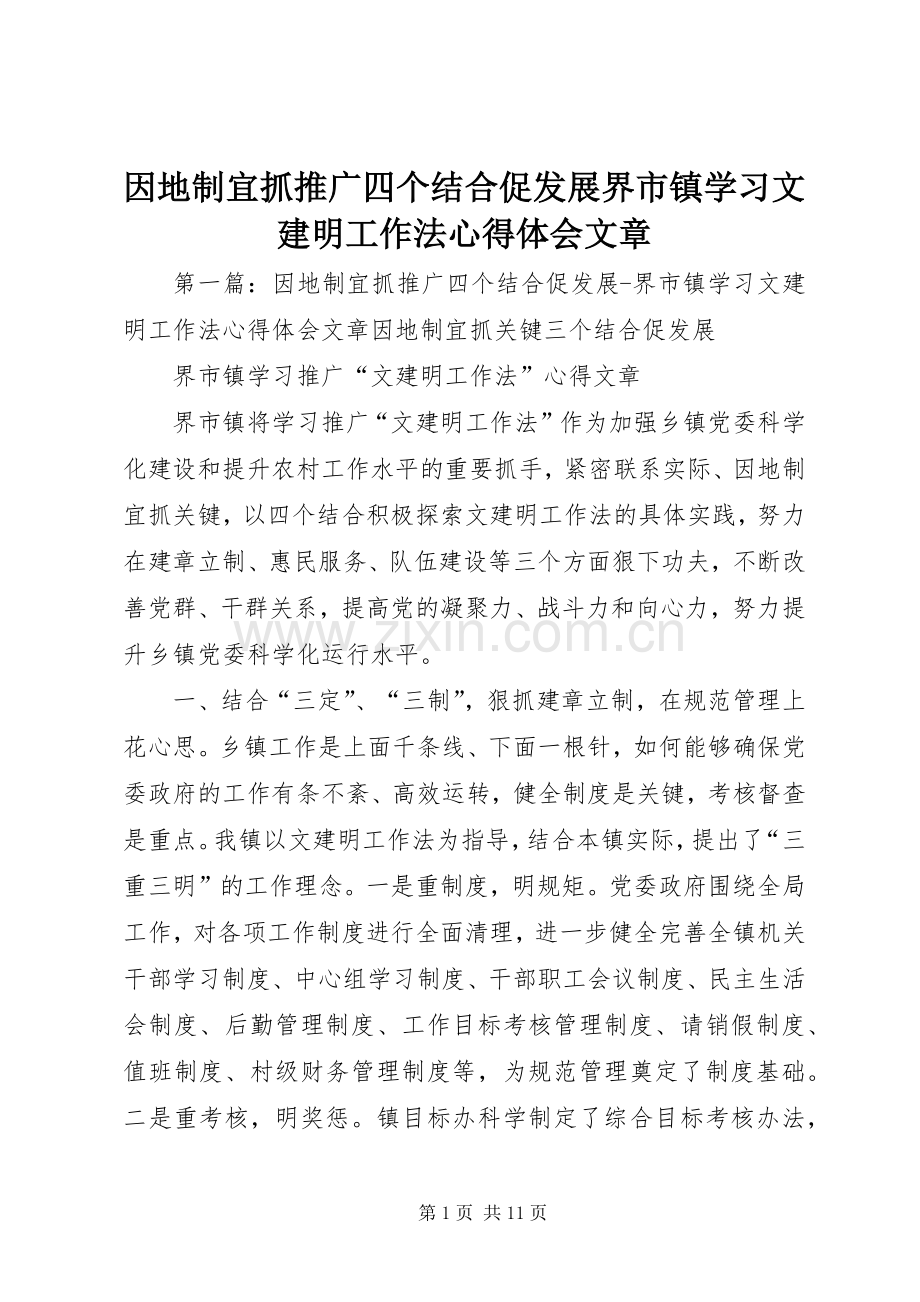 因地制宜抓推广四个结合促发展界市镇学习文建明工作法心得体会文章.docx_第1页