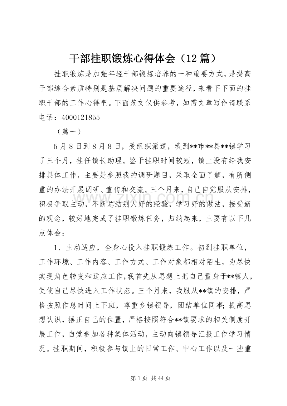 干部挂职锻炼心得体会（12篇）.docx_第1页