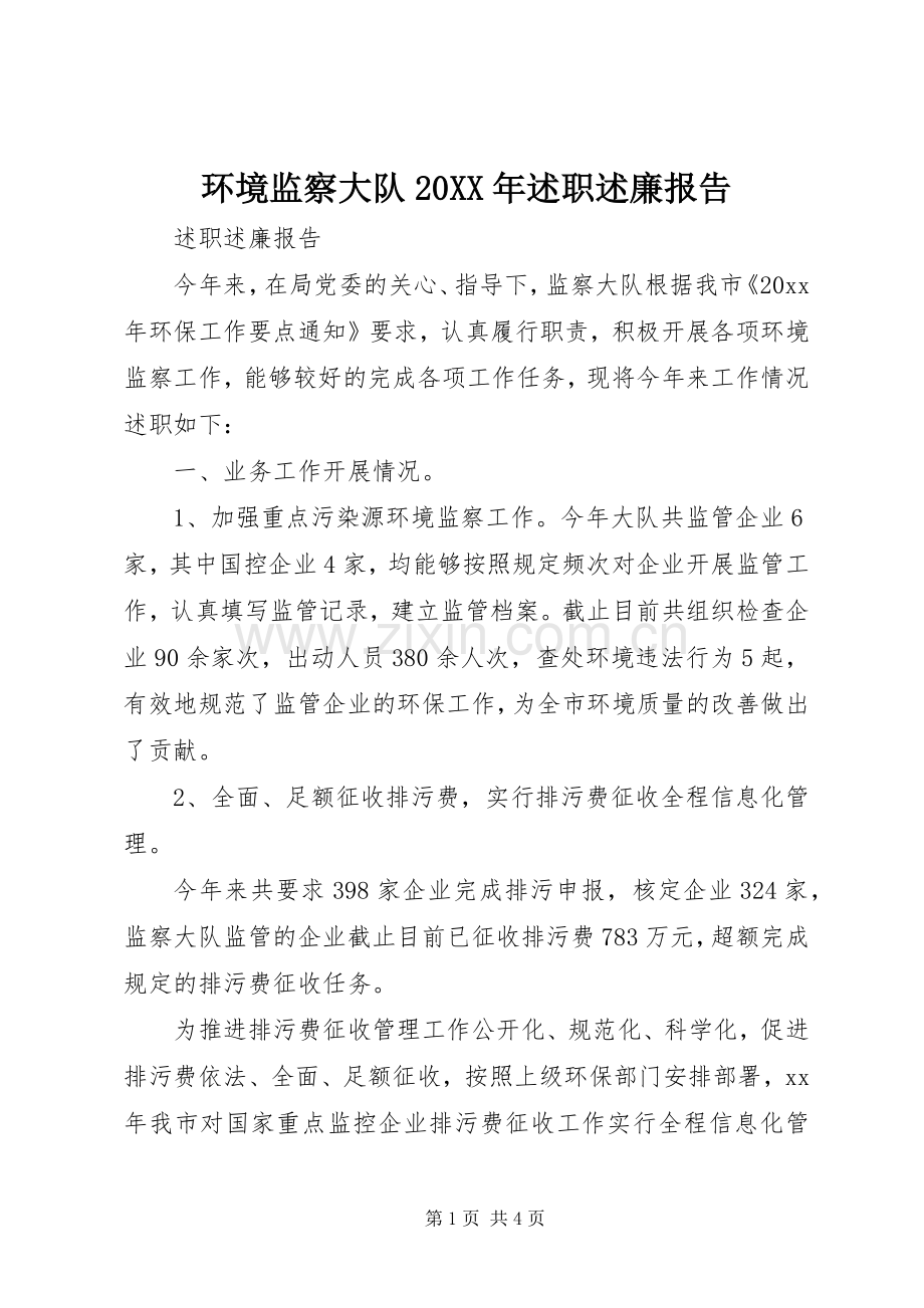 环境监察大队20XX年述职述廉报告.docx_第1页