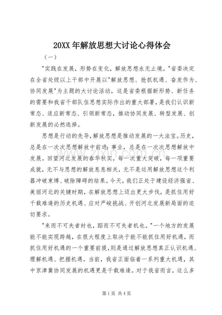 20XX年解放思想大讨论心得体会.docx_第1页