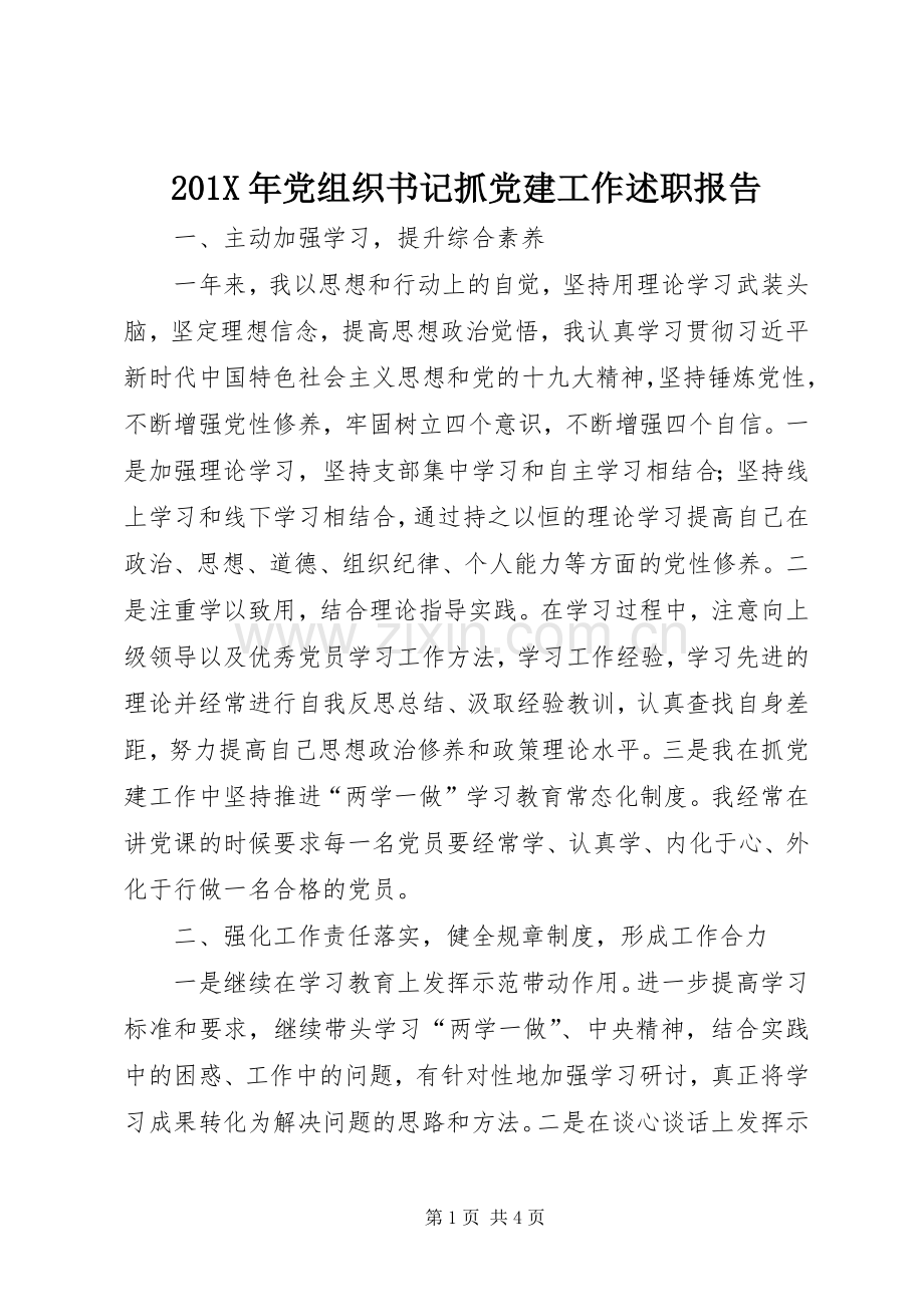 201X年党组织书记抓党建工作述职报告.docx_第1页