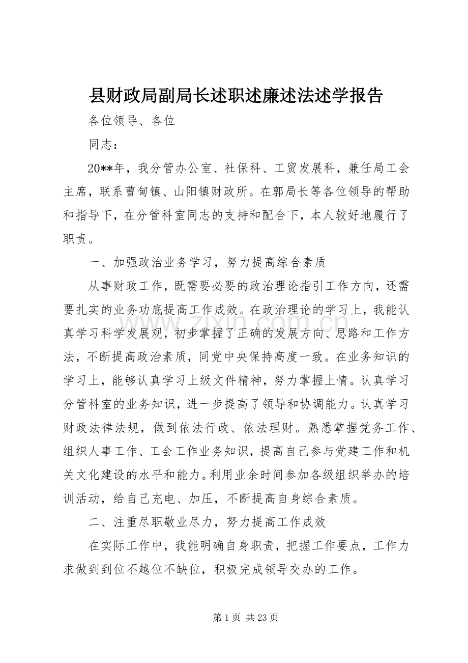 县财政局副局长述职述廉述法述学报告.docx_第1页