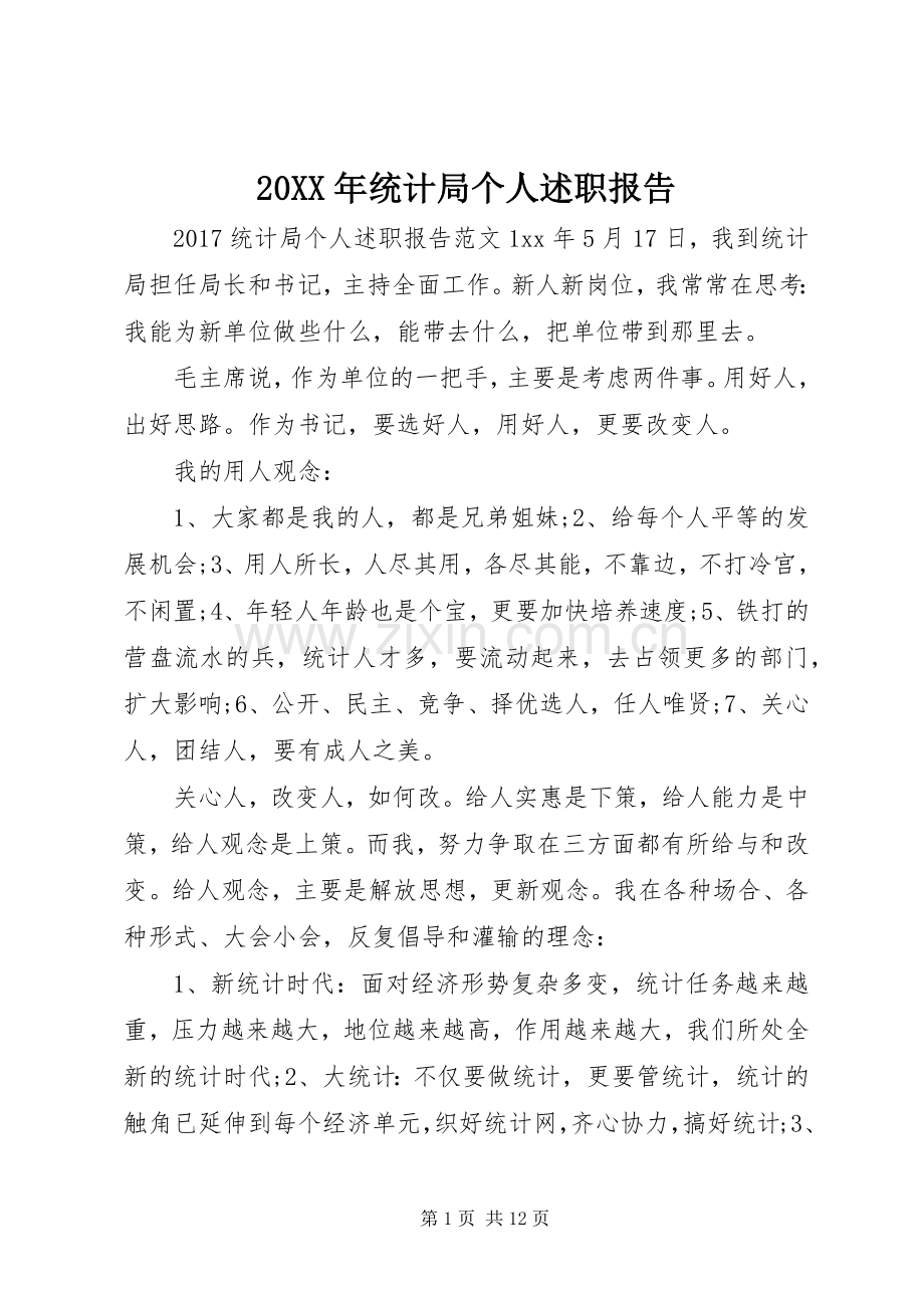 20XX年统计局个人述职报告.docx_第1页