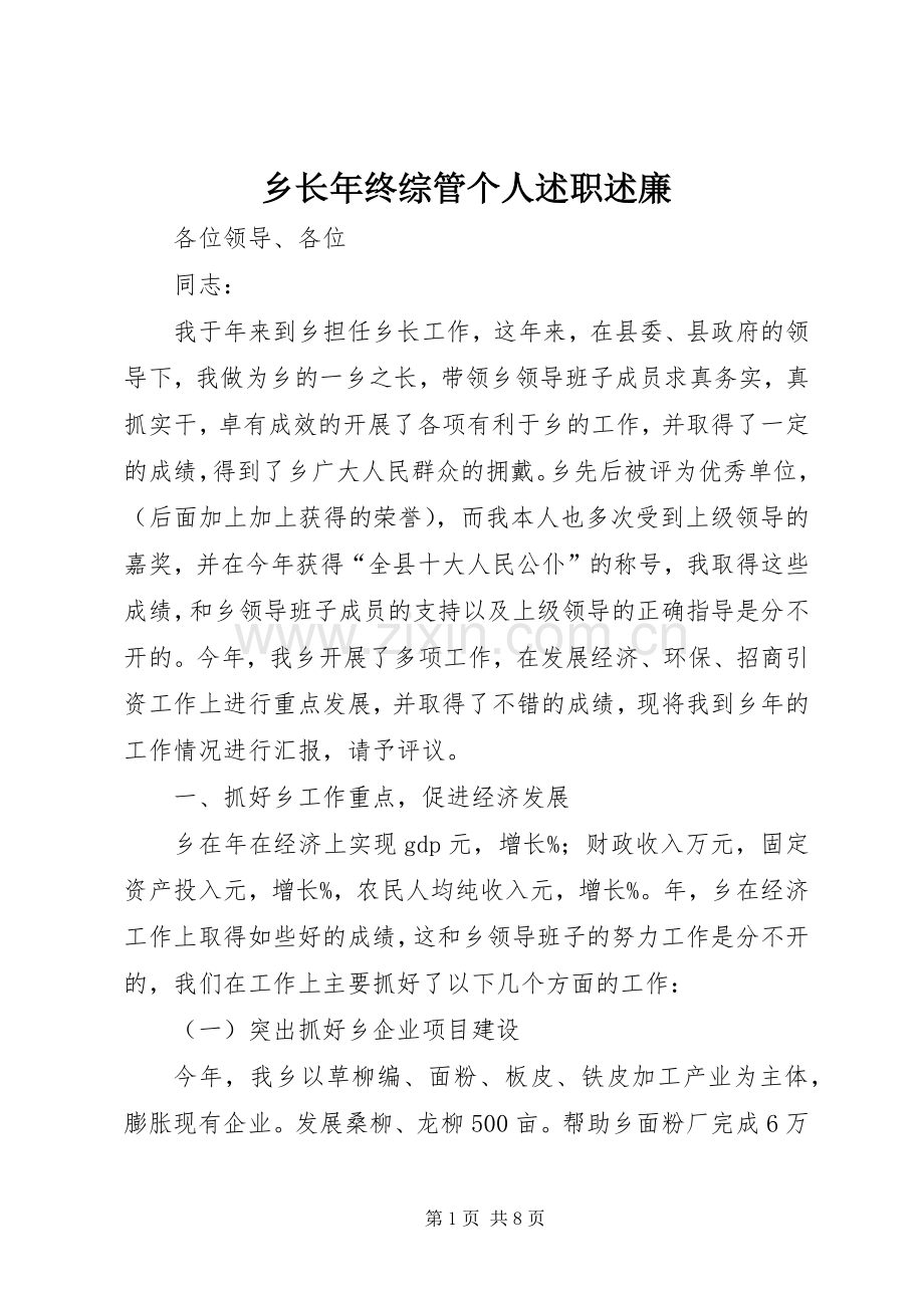 乡长年终综管个人述职述廉.docx_第1页