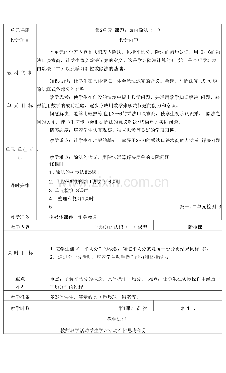 第二单元表内除法-整理与复习教学设计.docx_第1页