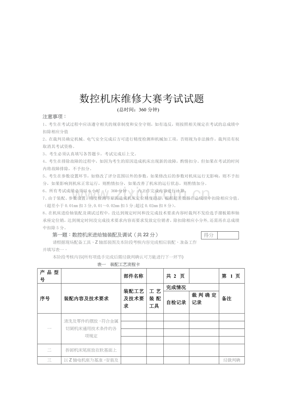 数控机床维修大赛试题.docx_第1页