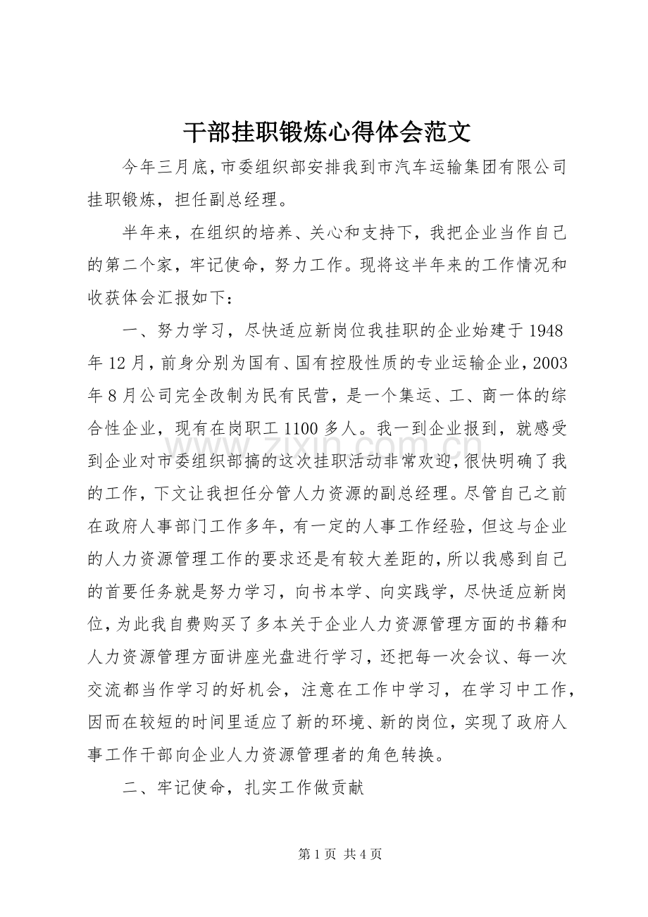 干部挂职锻炼心得体会范文.docx_第1页