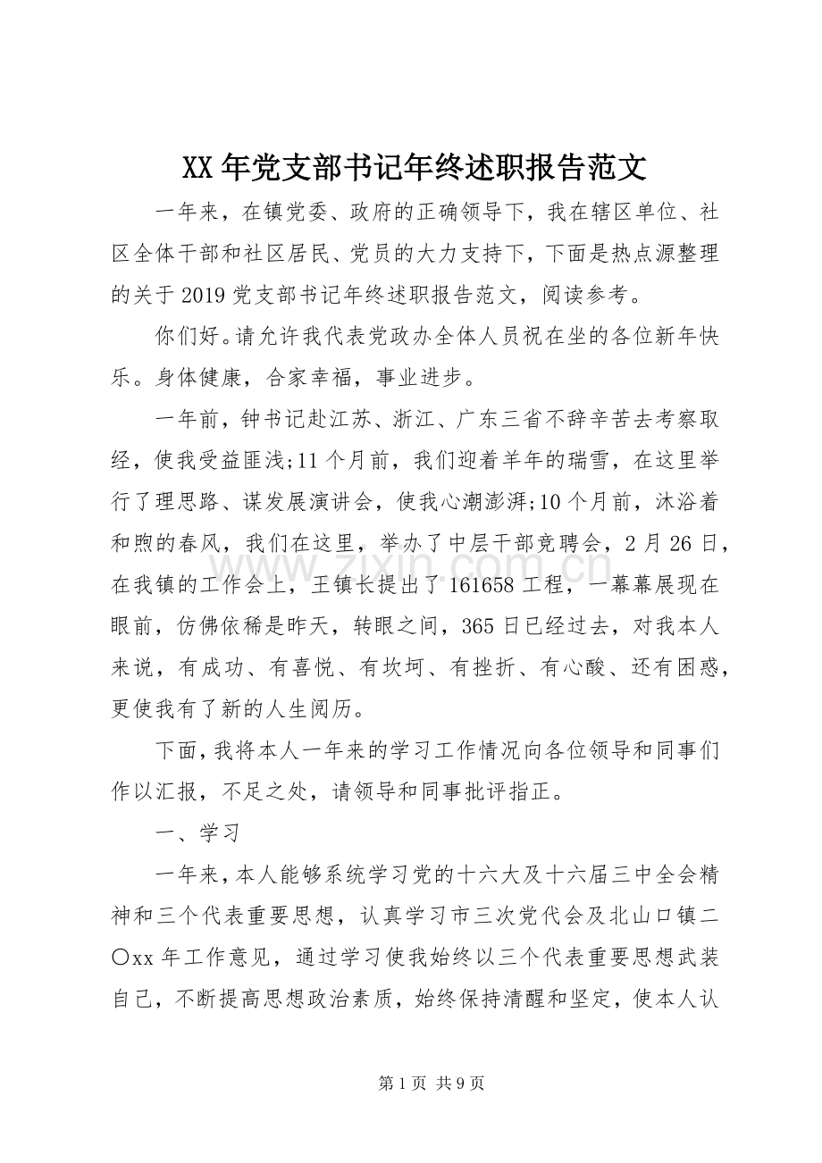 XX年党支部书记年终述职报告范文.docx_第1页