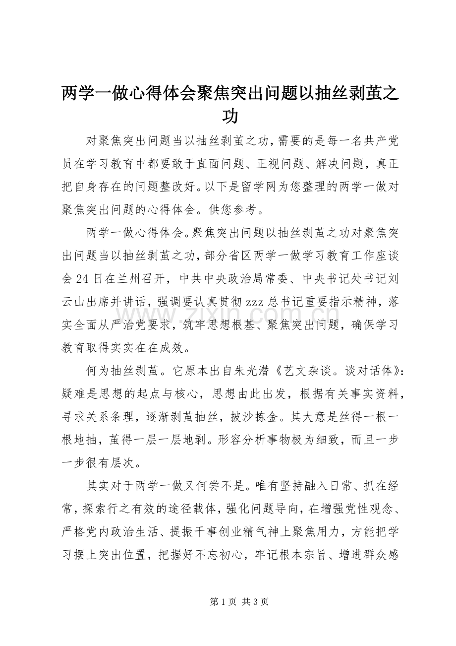 两学一做心得体会聚焦突出问题以抽丝剥茧之功.docx_第1页