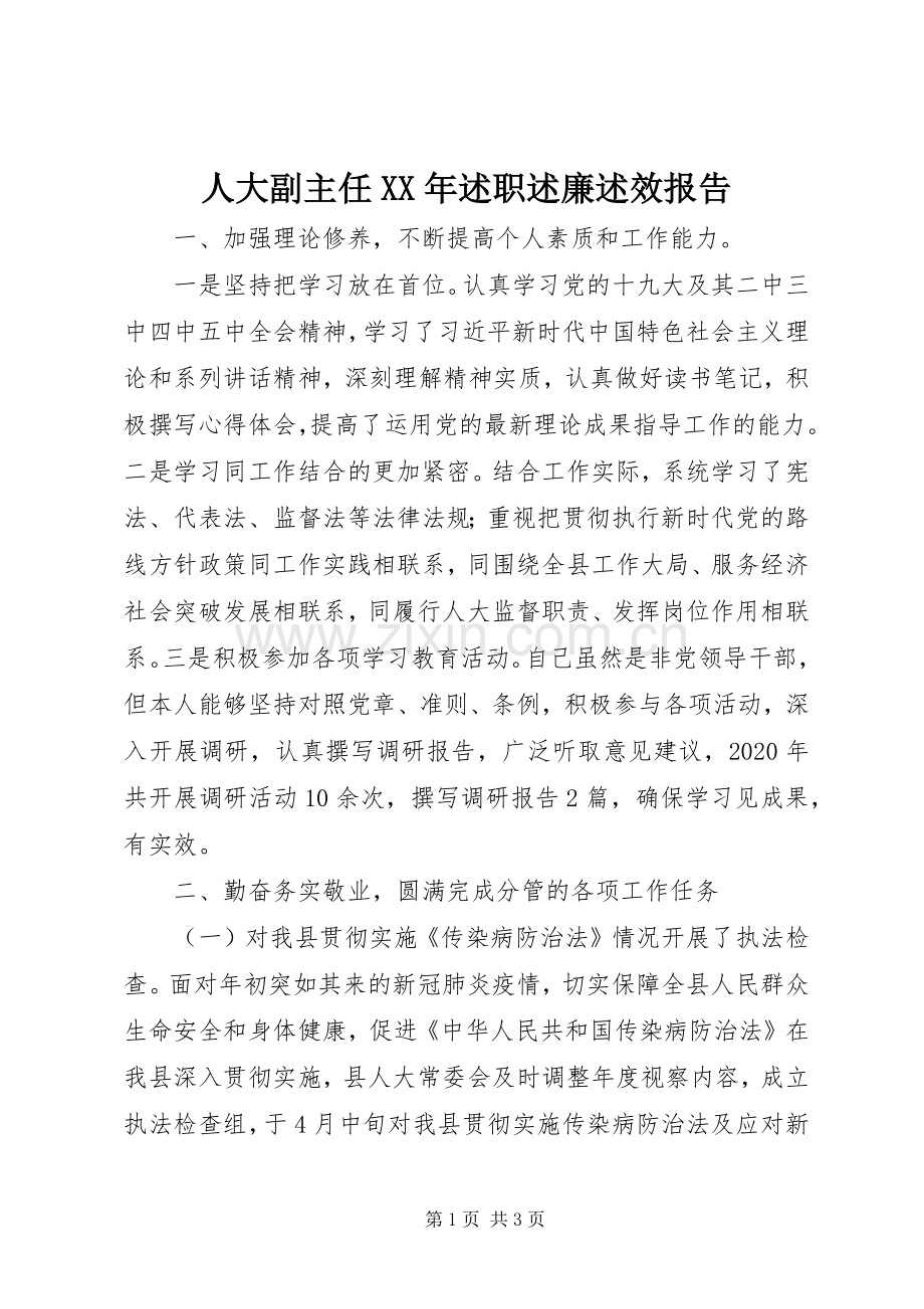 人大副主任XX年述职述廉述效报告.docx_第1页