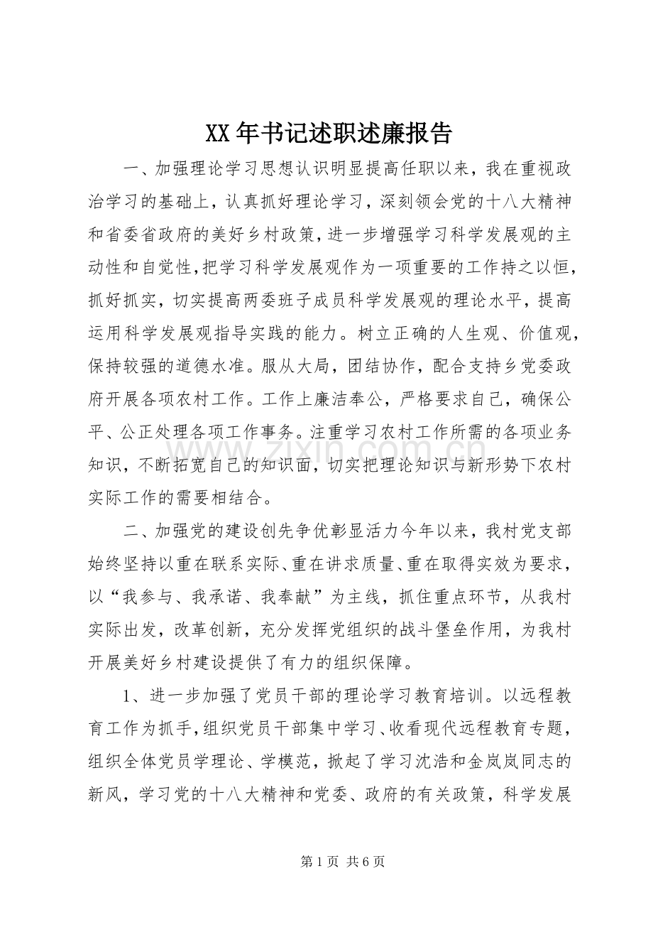 XX年书记述职述廉报告.docx_第1页