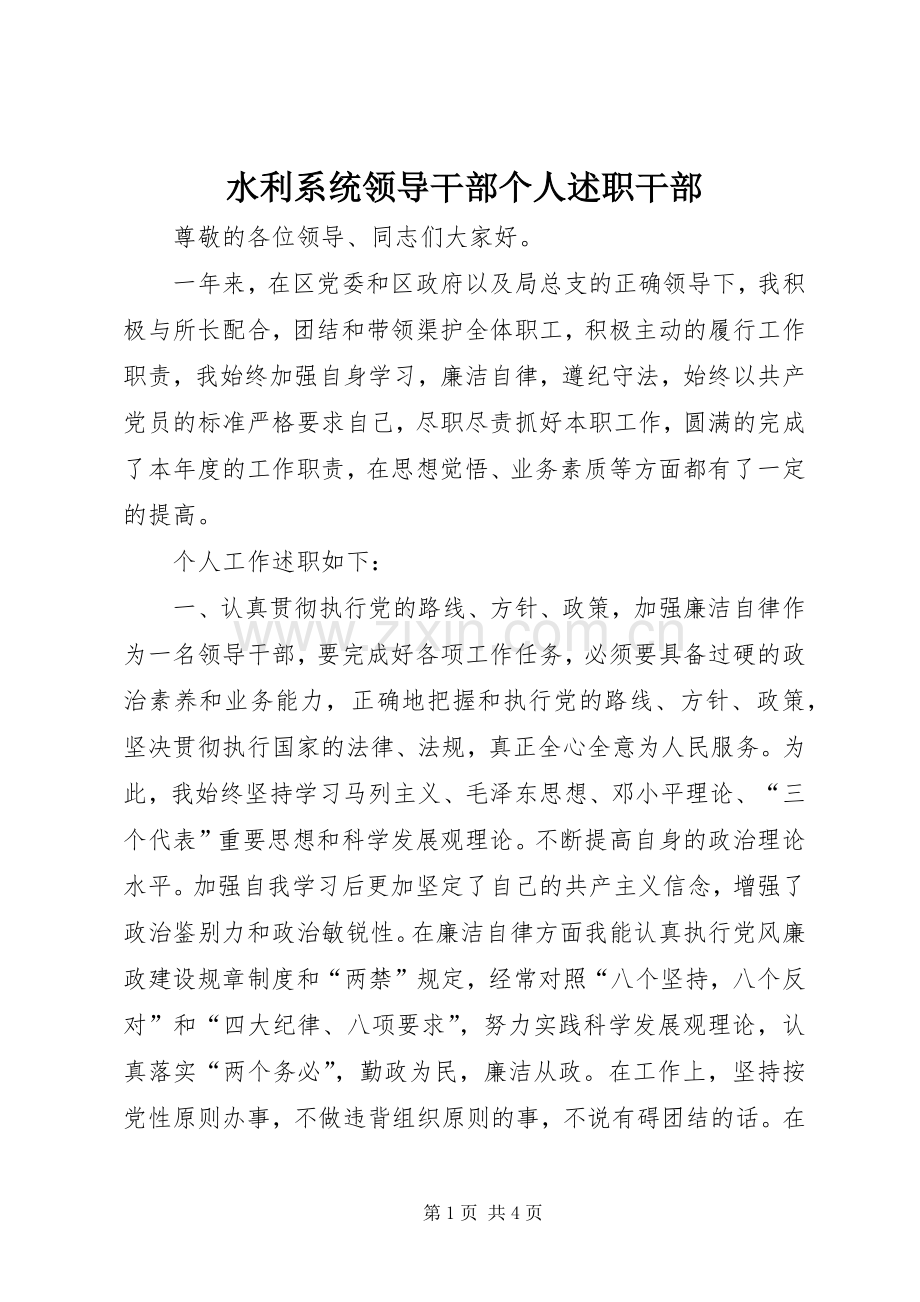 水利系统领导干部个人述职干部.docx_第1页